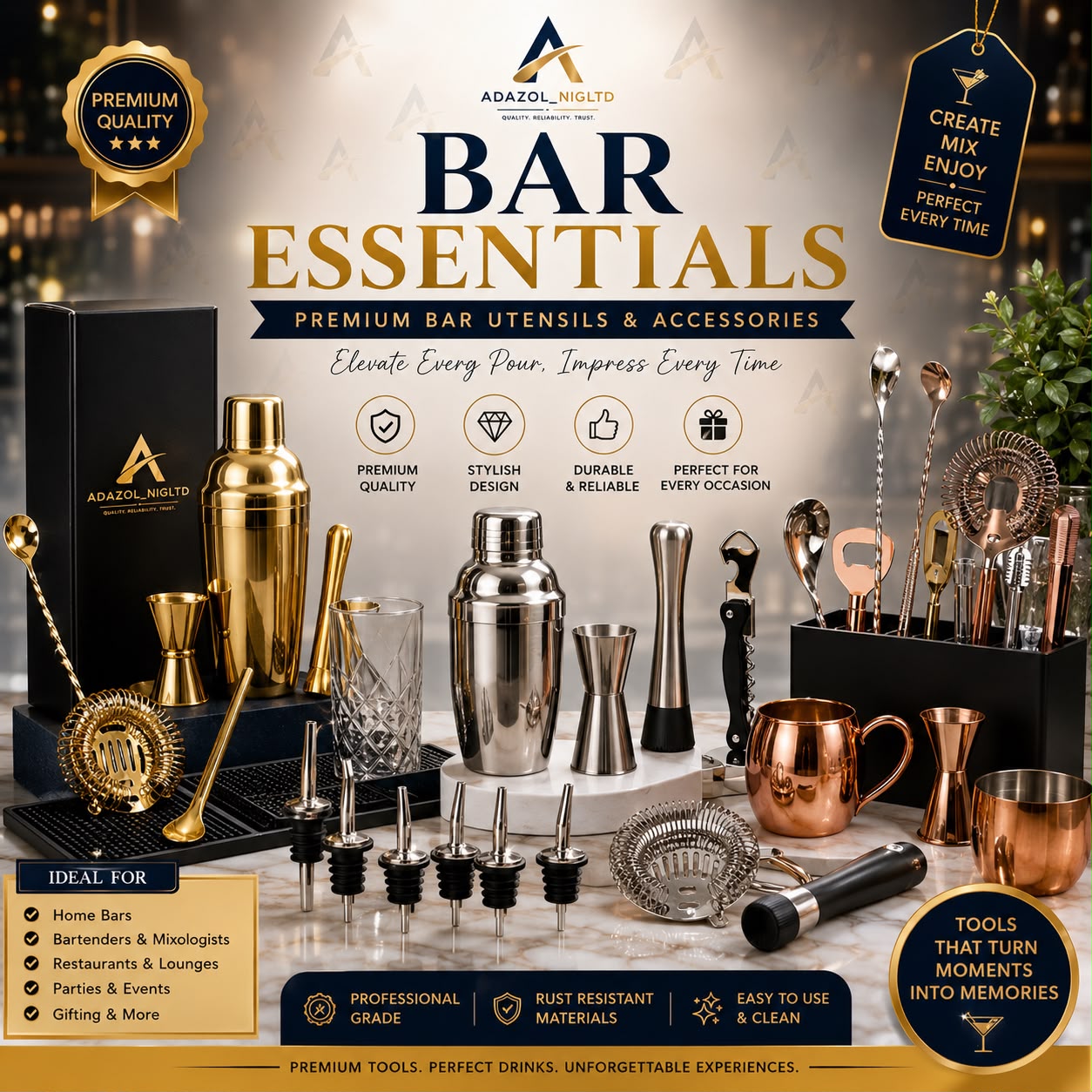 Bar Essentials — Premium Utensils & Accessories